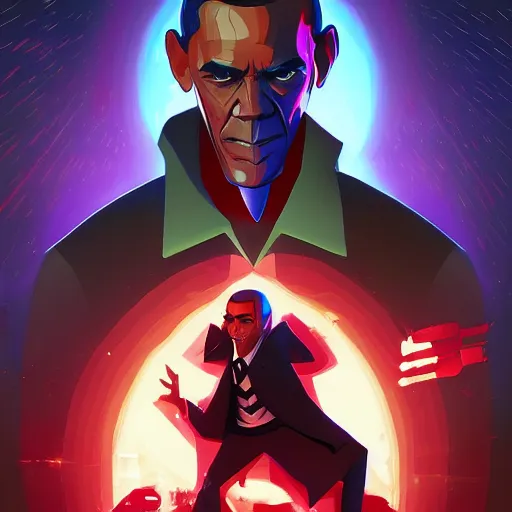 Image similar to evil obama destroying world, digital painting, artstation, ristan eaton, victo ngai, artgerm, rhads, ross draws, anime styled