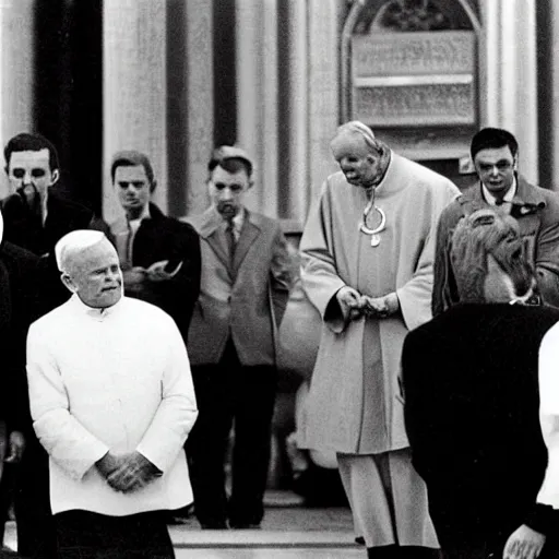 Image similar to press photograph of john paul ii wearing jordan 1 sneakers