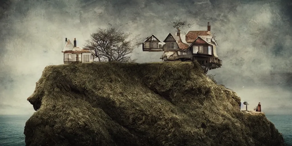 Image similar to a house on a cliff by the ocean by brooke shaden