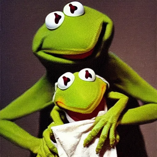 Image similar to “Kermit the Frog Devouring His Son” by Francisco Goya