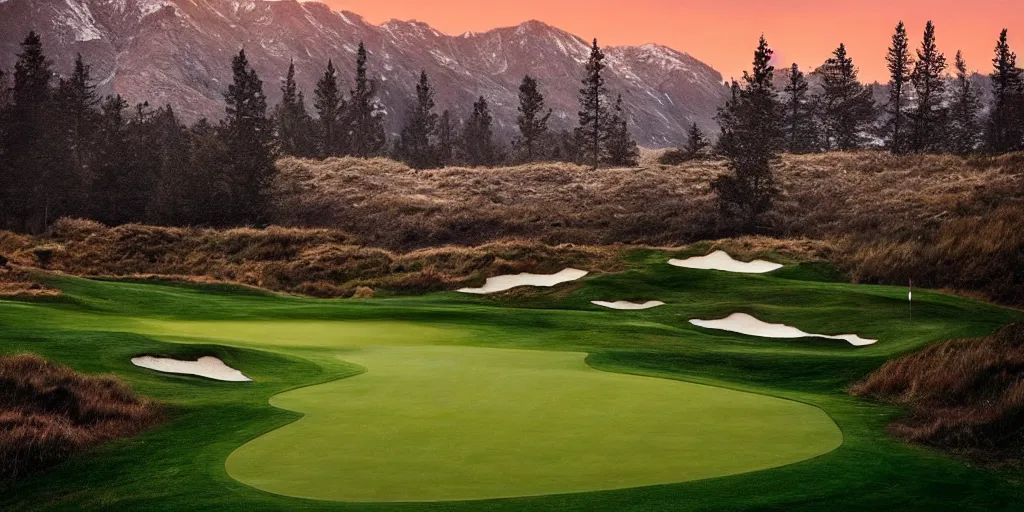 Prompt: a great photograph of the most amazing golf hole in the world, in winter, beautiful ambient light, golf digest, top 1 0 0,