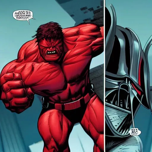 Prompt: darth vader vs red hulk