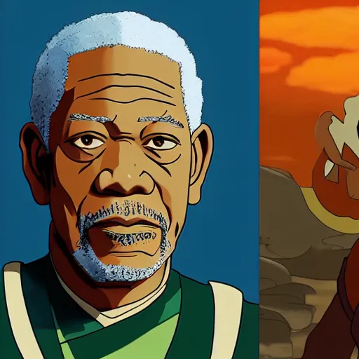 Prompt: Morgan Freeman in Avatar: the last airbender, designed by Bryan Konietzko