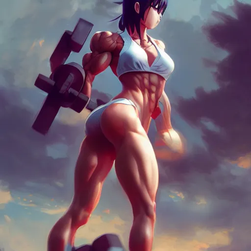 anime girl with muscles, highly detailed, muscular,, Stable Diffusion