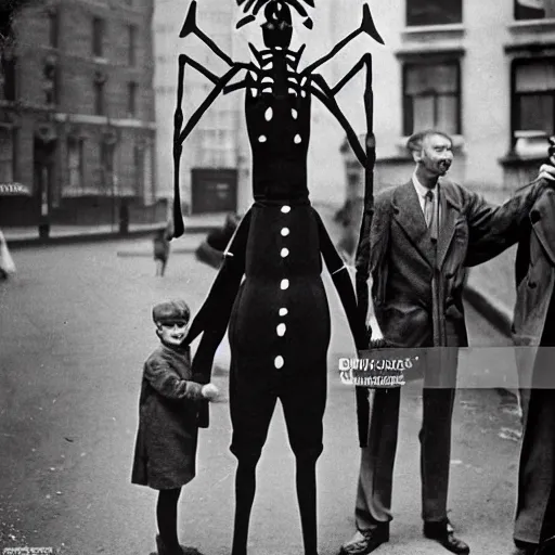 giant gentlemen spiders wearing clothes on the streets Stable