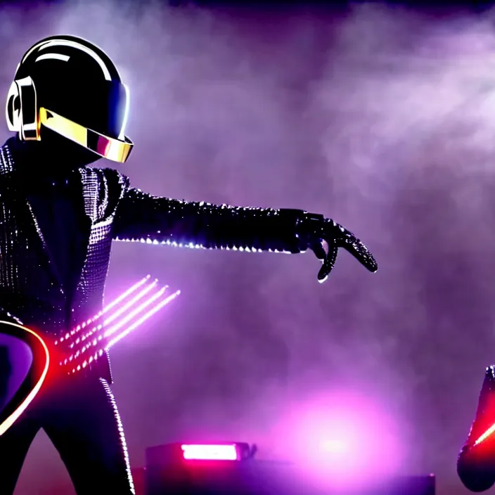 Image similar to daft punk performing at the super bowl, national geographic, photo, cinematic, soft lighting, epic