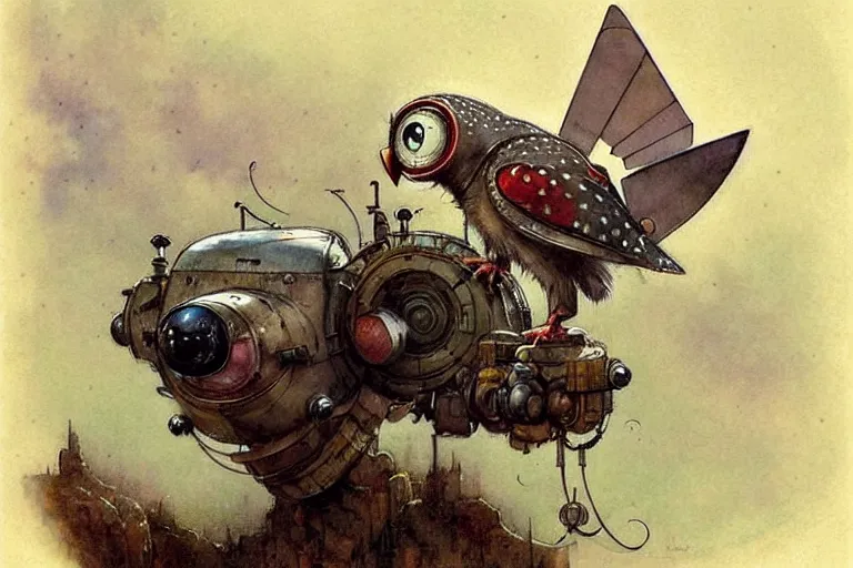 Image similar to adventurer ( ( ( ( ( 1 9 5 0 s retro future robot mouse owl flying machine. muted colors. ) ) ) ) ) by jean baptiste monge!!!!!!!!!!!!!!!!!!!!!!!!! chrome red