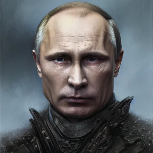 Image similar to vladimir putin, gothmog lieutenant of morgul, macabre by donato giancola and greg rutkowski and wayne barlow and zdzisław beksinski, realistic face, digital art