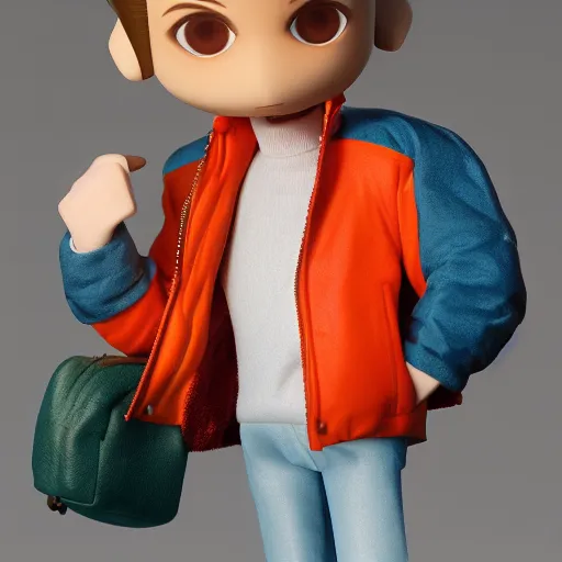 Image similar to magic mushroom, cary grant wearing orange puffy bomber jacket, nendroid, craig mullins style