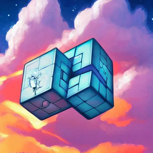 Image similar to beautiful detailed painting of companion - cube!!!!!!!!, anime, studio ghibli, makoto shinkai, rhads, radiant light, 4 k