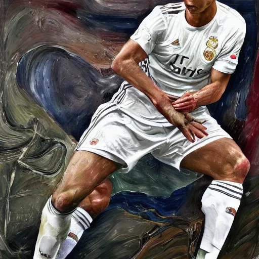 Image similar to high quality high detail painting by lucian freud, hd, christian ronaldo as a king