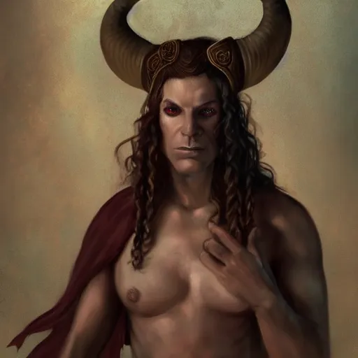 Prompt: ancient greek satyr oracle, cleric, horned, dnd character, portrait, matte fantasy painting, deviantart artstation, by jason felix by steve argyle by tyler jacobson