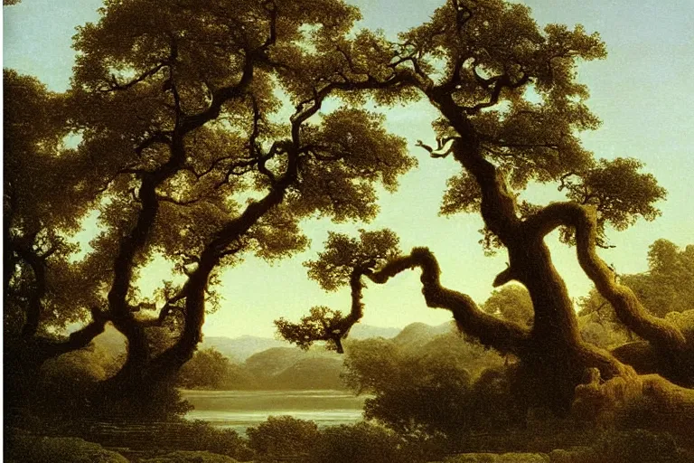 Prompt: oil painting of a old tree next to a raging river by martin johnson heade