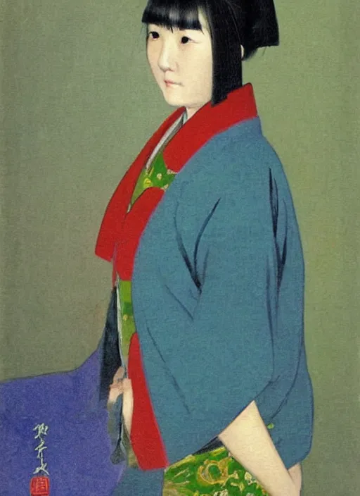 Image similar to Painting of a Japanese woman with bangs in the style of Jean-Léon Gérôme