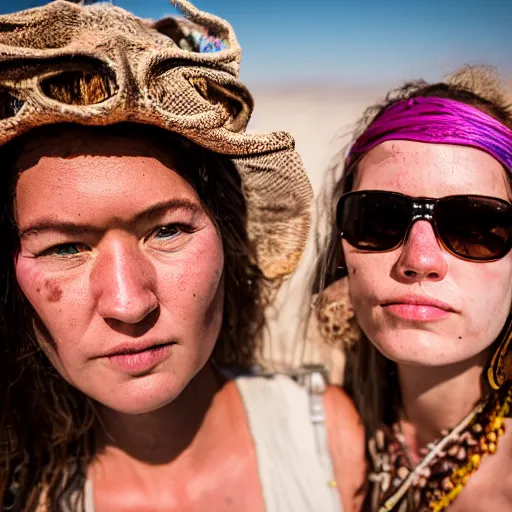 Image similar to award winning photography portrait, sini and julia at burning man, leica 1 0 0 mm f 0. 8