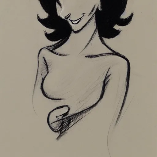 Image similar to milt kahl sketch of black hair cuban girl with dog nose