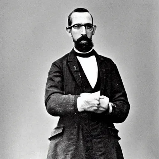 Prompt: victorian era photograph of gordon freeman, half - life 2, scientist, hev suit