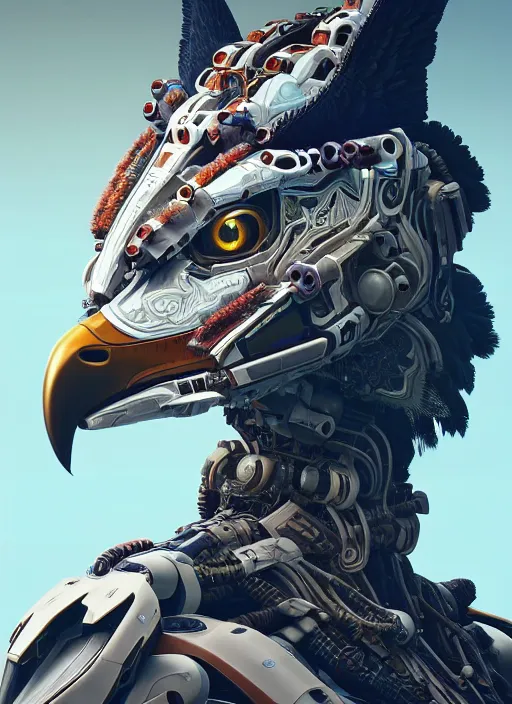 Image similar to symmetry!! portrait of a hybrid robot eagle, floral! horizon zero dawn machine, intricate, elegant, highly detailed, ray tracing, digital painting, artstation, concept art, smooth, sharp focus, illustration, art by artgerm and greg rutkowski and alphonse mucha, 8 k