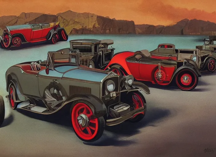 Image similar to 1 9 2 9 cars, lowbrow, matte painting, 3 - d highly detailed, in the style of michael irvine,