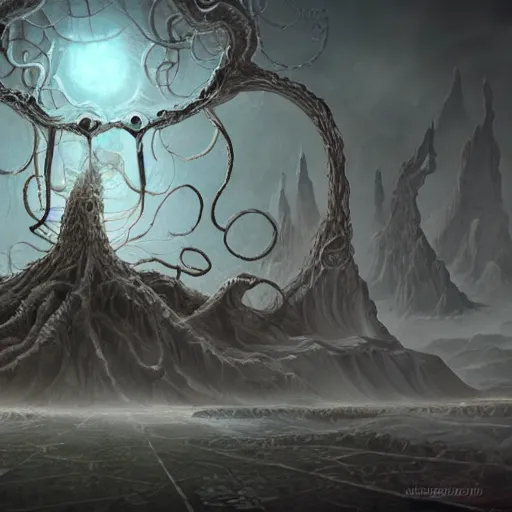 Image similar to depiction of yog - sothoth, dark colour, matte painting, concept art, highly detailed