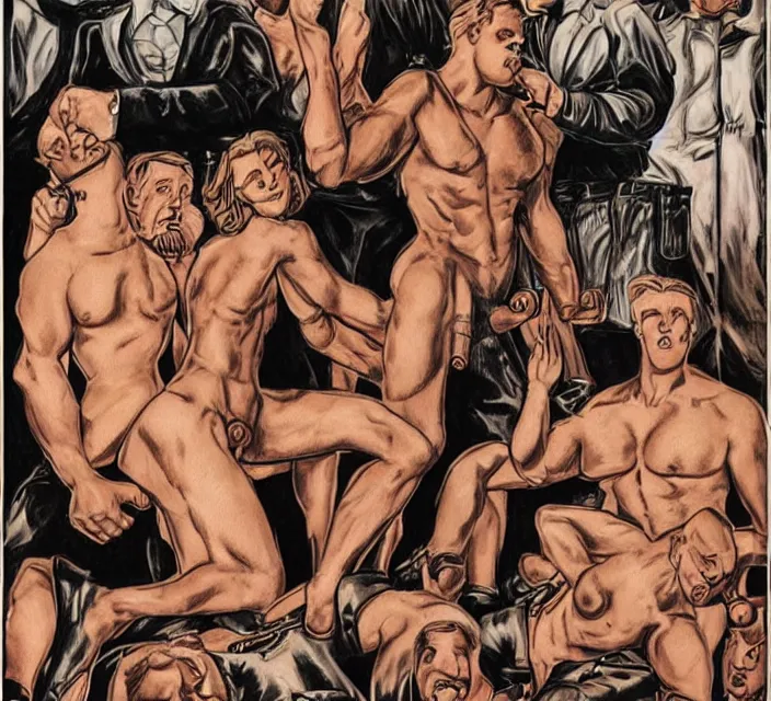 Prompt: how hell must look like from the eyes of tom of finland