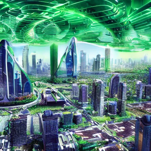 Image similar to green futuristic city