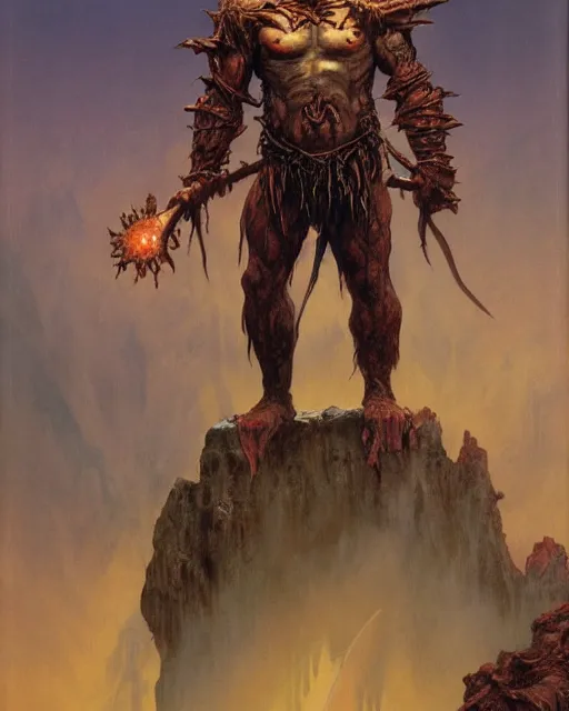 Image similar to orc warrior by thomas cole and wayne barlowe and brom