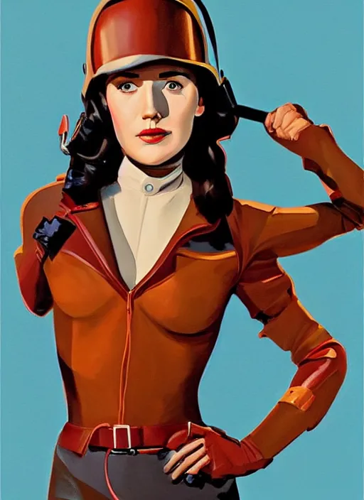 Image similar to young jennifer connelly as jenny blake from the movie the rocketeer ; detailed artwork by phil noto ; brush texture ; asymmetric composition ; paint texture ; trending on artstation ; gallery painting by phil noto in the comic book style of phil noto