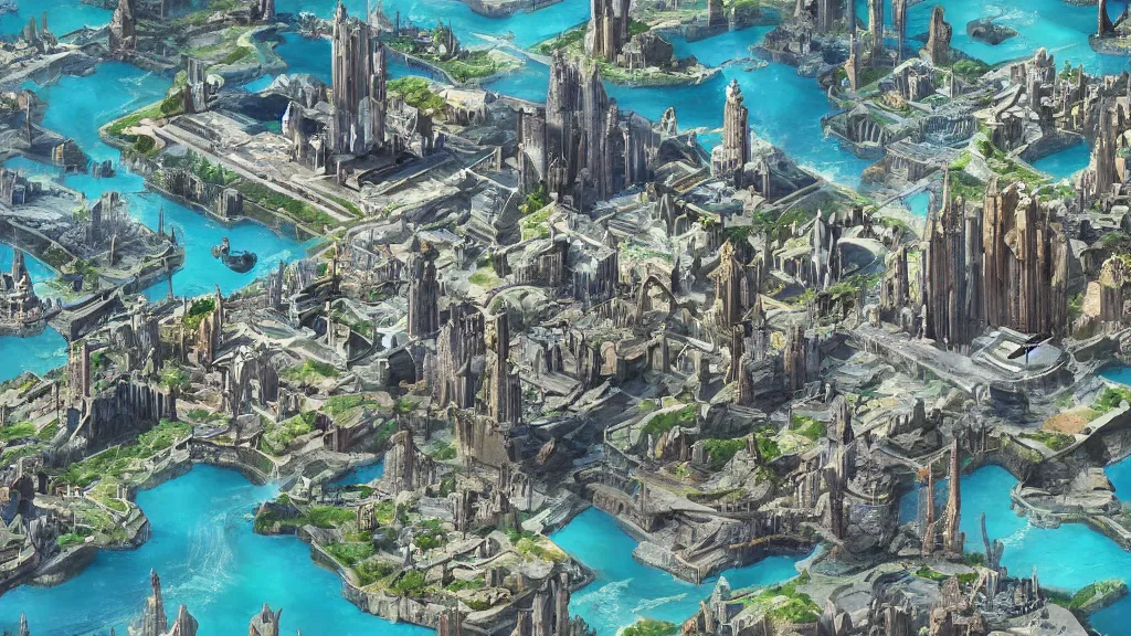 Image similar to digital painting of the advanced city of atlantis at its peak, circa 3 0 0 0 bc