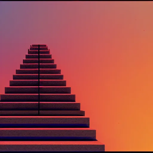 Image similar to ziggurat, photorealist, retrowave, orange color scheme, vivid lighting, sunset, digital art, rendered in unreal engine