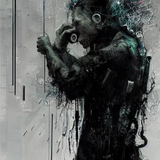 Prompt: screaming cyberpunk, lost in a dark machine city, wires, machines by emil melmoth zdzislaw belsinki craig mullins yoji shinkawa realistic render ominous detailed photo atmospheric by jeremy mann francis bacon and agnes cecile ink drips paint smears digital glitches glitchart