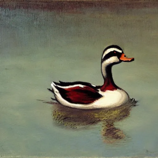 Prompt: a duck on the prowl oil painting alberto sughi