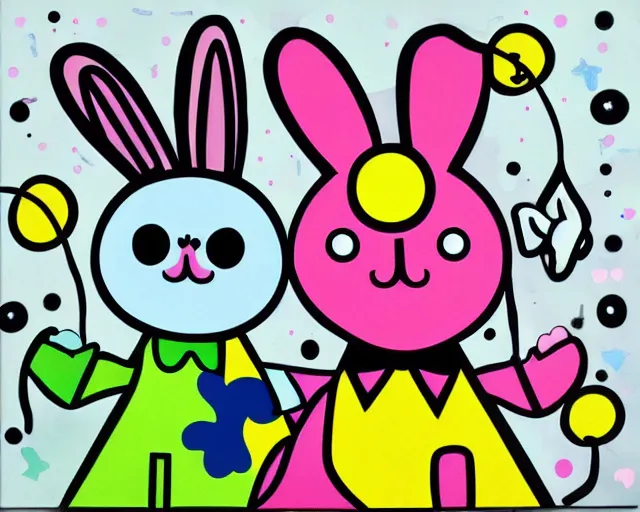 Image similar to a super cute black bunny, fine art by romero britto