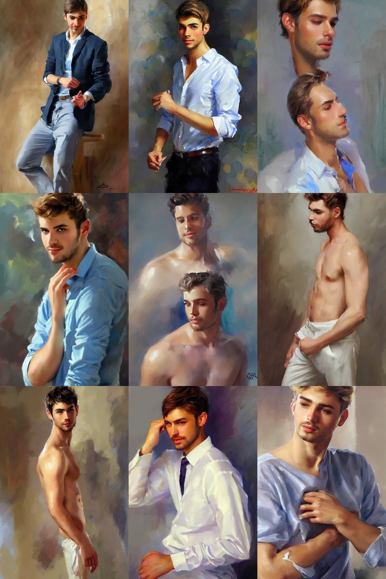 Prompt: attractive male, painting by vladimir volegov