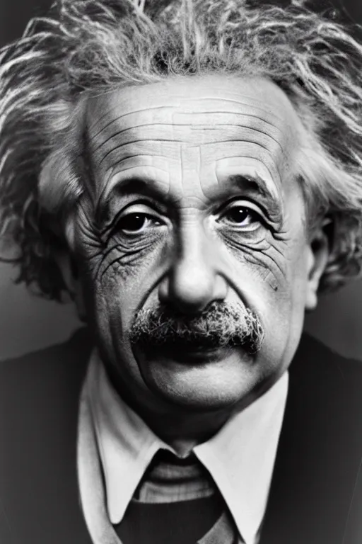 Prompt: photo portrait of albert einstein, head centered portrait, enigmatic, little smile, head in focus, shot with hasselblad, photography, soft lights, by yousuf karsh