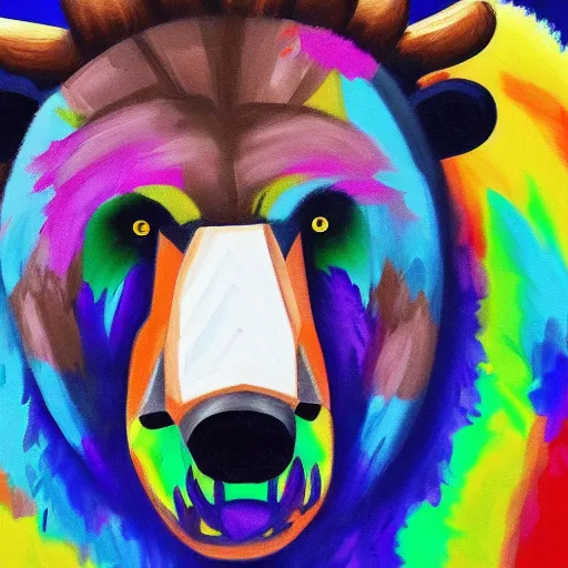 Image similar to a head and shoulder portrait of bear beast-man painted in the colorful and expressive style of Kotwdq, trending on Artstation 8k photorealistic