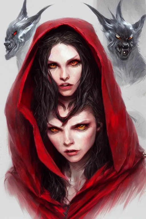 Image similar to lycan red riding hood, d & d, fantasy, portrait, highly detailed, headshot, digital painting, trending on artstation, concept art, sharp focus, illustration, art by artgerm and greg rutkowski and magali villeneuve