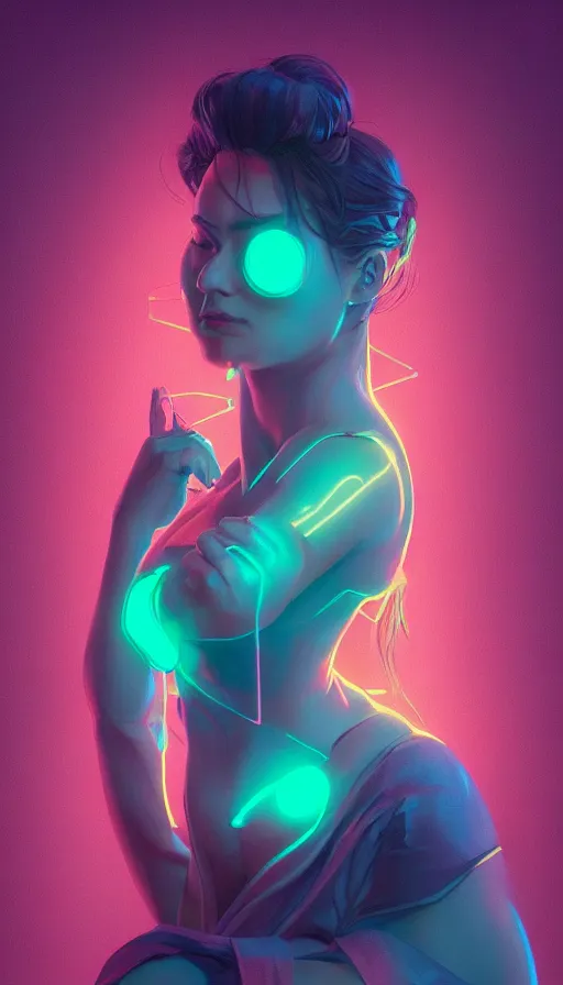 Image similar to neon, academic female pose from artstation, minimalistic, fibonacci, sweat drops, insane, pinup, intricate, highly detailed, digital painting, artstation, concept art, smooth, sharp focus, illustration, Unreal Engine 5, 8K, art by artgerm and greg rutkowski and alphonse mucha