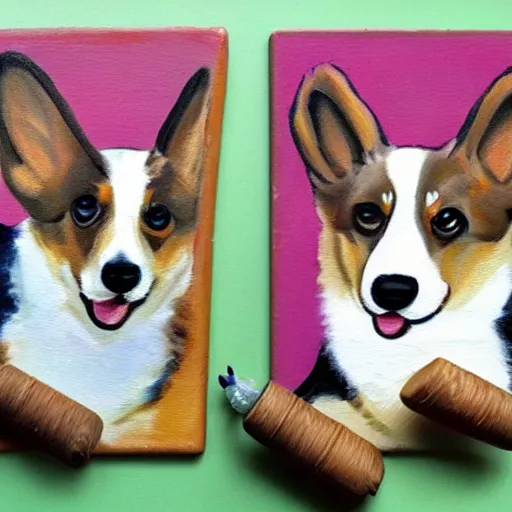 Prompt: corgi painting in the style of marilyn diptych