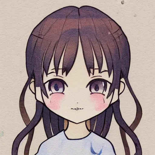 Prompt: beautiful water color concept art of face detailing cute nendoroid girl in the style of japanese wood printing , toon rendering, close-up, no shade, modern art, kyoto animation, manga, line art