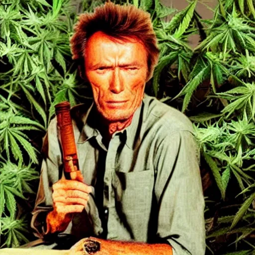 Image similar to clint eastwood made of marijuana