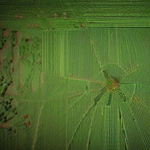 Image similar to hyperrealistic dslr film still of overhead view of sophisticated corn maze, stunning 8 k octane comprehensive 3 d render, inspired by istvan sandorfi & greg rutkowski & unreal engine, perfect symmetry, dim volumetric cinematic lighting, extremely hyper - detailed, incredibly real lifelike attributes & flesh texture, intricate, masterpiece, artstation, stunning