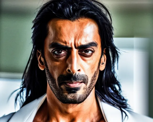 Image similar to a photo of arjun rampal as a super hero, hyper realistic face, beautiful eyes, cinematic, long shot, hyper detailed, 8 5 mm photograph, 8 k resolution, film still, sharp lens, wide lens