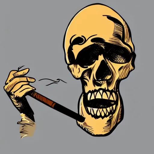 Image similar to a skull smoking a cigar, illustration, vector art, s clean lines, clip art, on white background, pinterest, artstation, deviantart