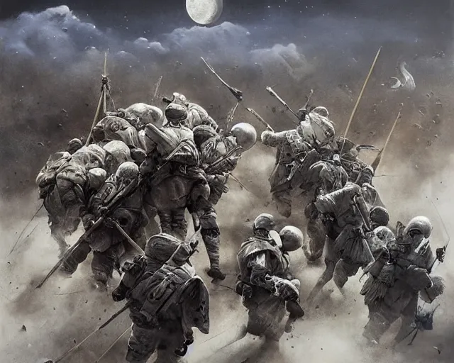 Prompt: beautiful as the moon, terrible as an army with banners. art by denys tsiperko and bogdan rezunenko, hyperrealism