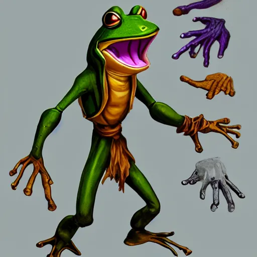 Image similar to character concept art page of a humanoid frog with a coat as an enemy in spyro the dragon video game concept art, spyro trilogy remaster concept art, playstation 1 era, activision blizzard style, 4 k resolution concept art