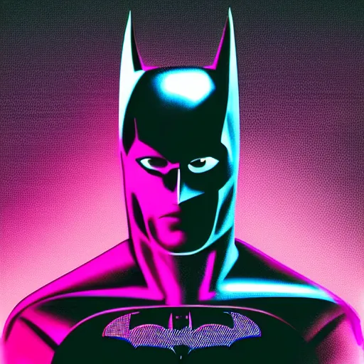 Image similar to batman portrait, vaporwave, synthwave, neon, vector graphics, cinematic, volumetric lighting, f 8 aperture, cinematic eastman 5 3 8 4 film