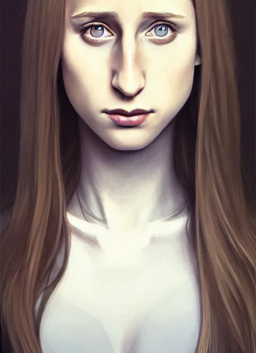 Image similar to full body gorgeous Taissa Farmiga, realistic character concept, full body pose, autumn, shorter neck, illustration, symmetrical eyes and body, cinematic lighting, detailed realistic symmetrical eyes, artgerm, Joshua Middleton, single face, insanely detailed and intricate, beautiful