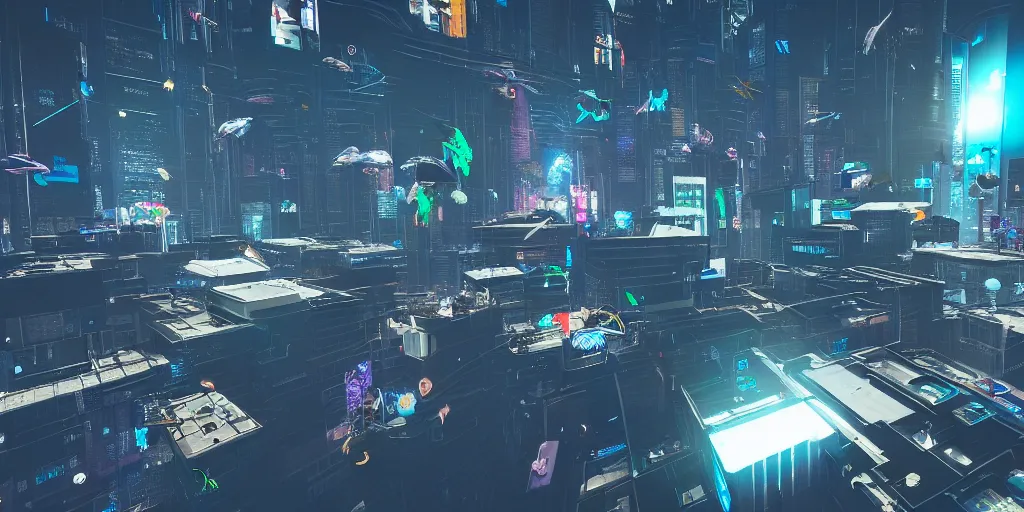 Image similar to a cyberpunk city in zero gravity with objects and debris flying around ultrarealism