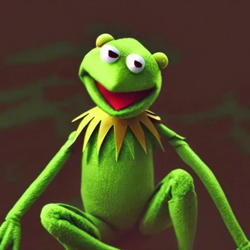 Prompt: Kermit the frog as an anime character, in the style of TV anime afro samurai, sitting near a river, Key Frame, Top rated of pixiv, High Detail, Medium Shot, Studio Bones, Dusk